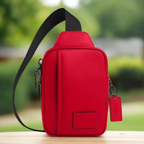 Coach Edge L Pack Mens Red Leather Small Sling Shoulder Bag CM154 ORG PKG - Picture 1 of 11